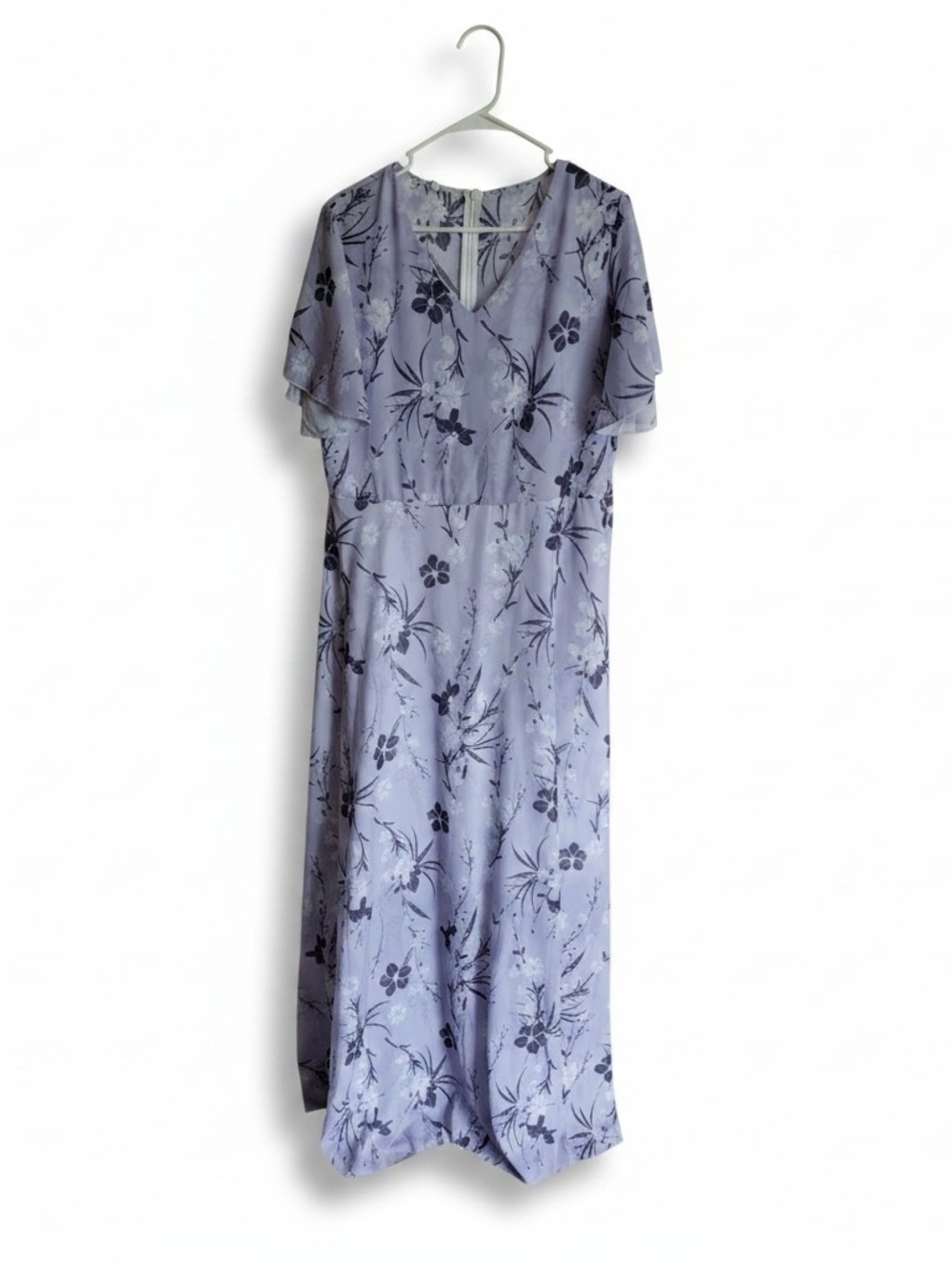 Light Lavender Floral Maxi Dress with Flutter Sleeves